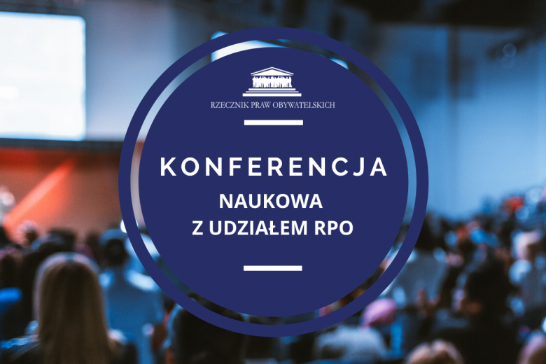 Granatowa grafika z napisem Konferencja z udziałem RPO