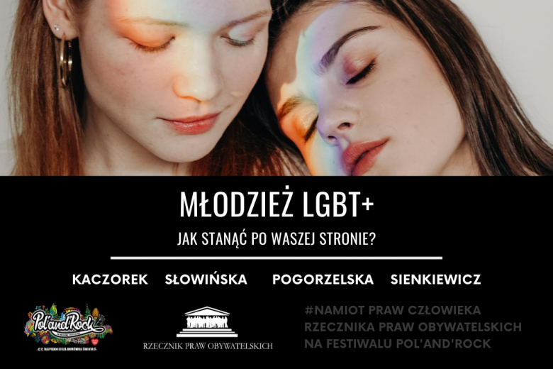 Plakat wydarzenia ze zdjęciem dwóch młodych kobiet i tęczowym refleksem