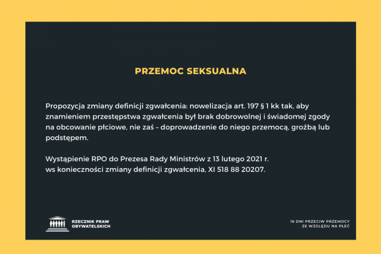 Grafika z częścią komunikatu zmianie definicji gwałtu