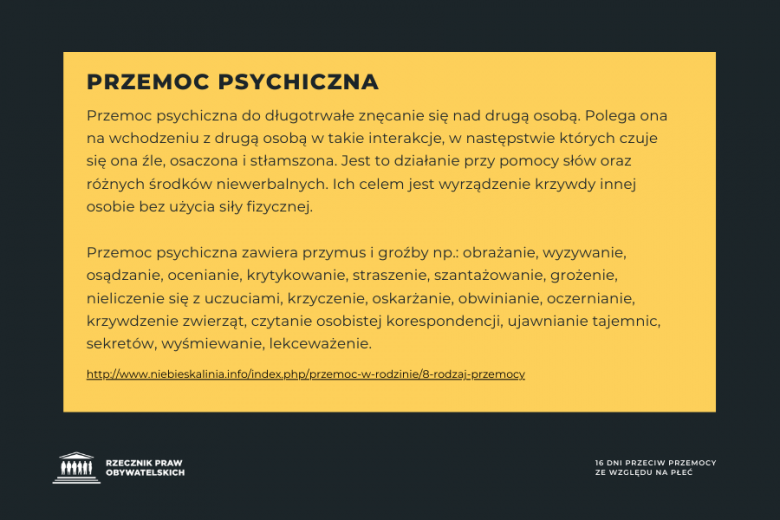 Grafika z częścią komunikatu o przemocy psychicznej