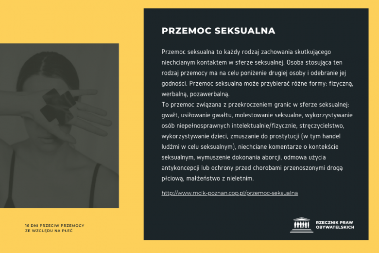 Grafika z częścią komunikatu o przemocy seksualnej