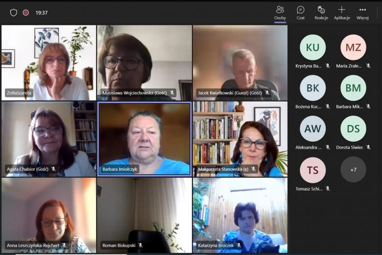 Zrzut ekranu przedstawiający uczestników posiedzenia na platformie do komunikowania na odległość