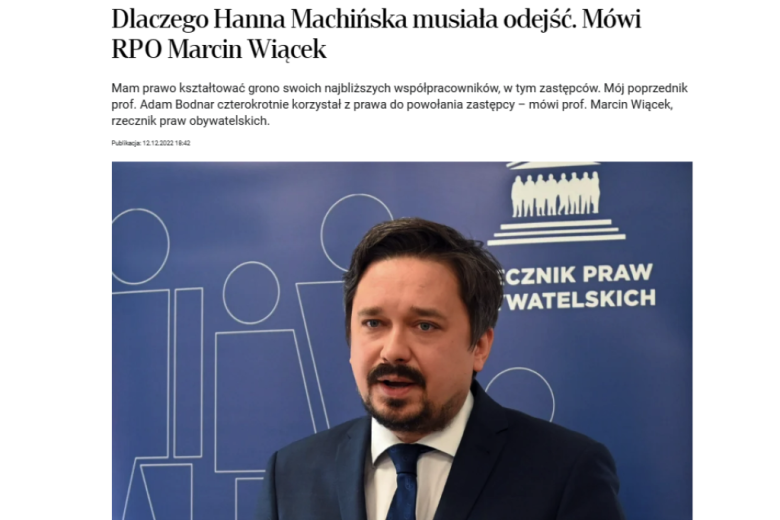 zdjęcie twarzy osoby i tytuł wywiadu z gazety 