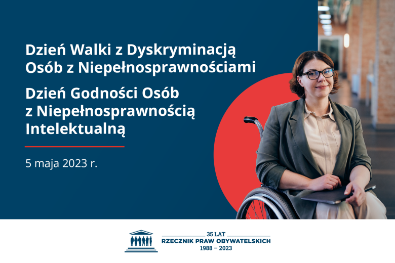 Plansza z tekstem "Dzień Walki z Dyskryminacją Osób z Niepełnosprawnościami - Dzień Godności Osób z Niepełnosprawnością Intelektualną