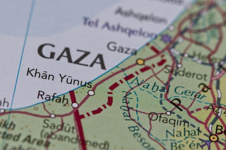 Mapa polityczna z widocznym napisem "Gaza"