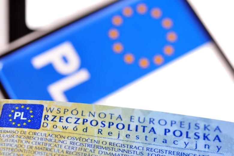 Dowód rejestracyjny leżący na tablicy rejestracyjnej samochodu