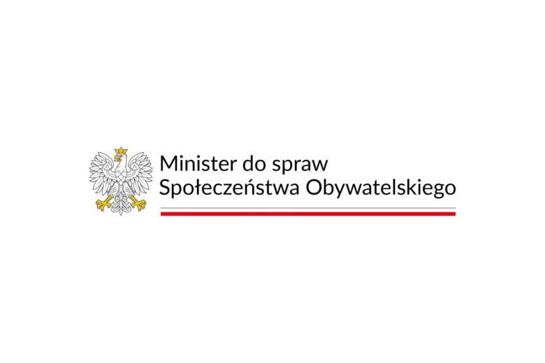 Logotyp z orłem w koronie po lewej stronie i napisem "Minister do spraw Społeczeństwa Obywatelskiego" z podkreśleniem w polorach polskiej flagi - białym i czerwonym - po prawej