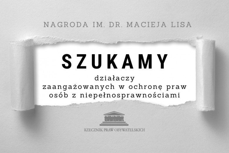 grafika z rozdartą kartka z napisem- szukamy działaczy zaangażowanych w ochronę praw osób z niepełnosprawnościami