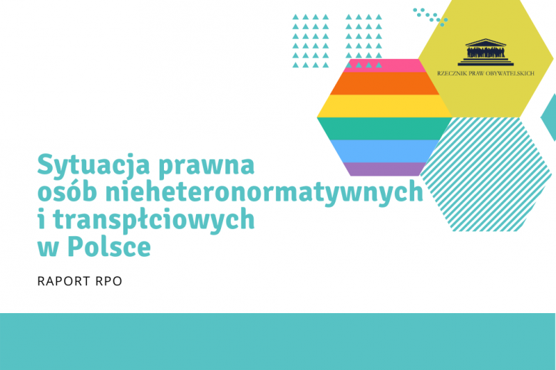 plansza biało-turkusowa z tytułem publikacji i symbolem tęczy