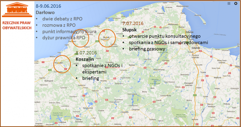 Mapa Polski z zaznaczeniem miejscowości: Nowe Marzy, Słupsk, Koszalin i Darłowo