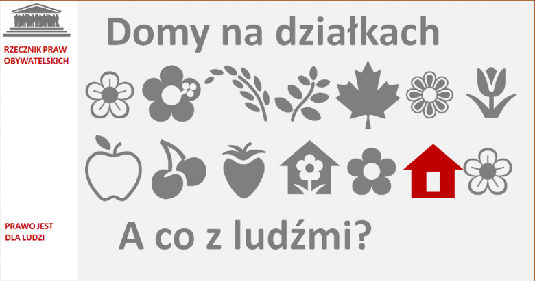 grafika z symbolami kwiatów i drzew oraz małym domkiem