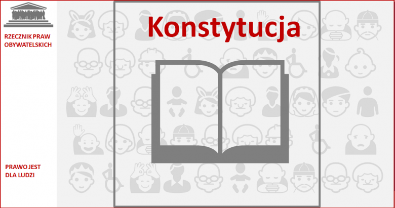 Grafika; otwarta księga z napisem Konstytucja