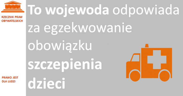 Grafika: pomarańczowa karetka na szarym tle i biały napis