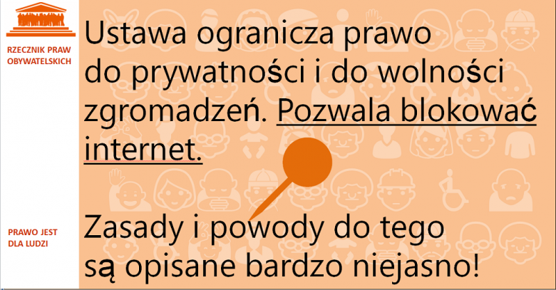 Grafika: napis na pomarańczowym tle i symbol pinezki