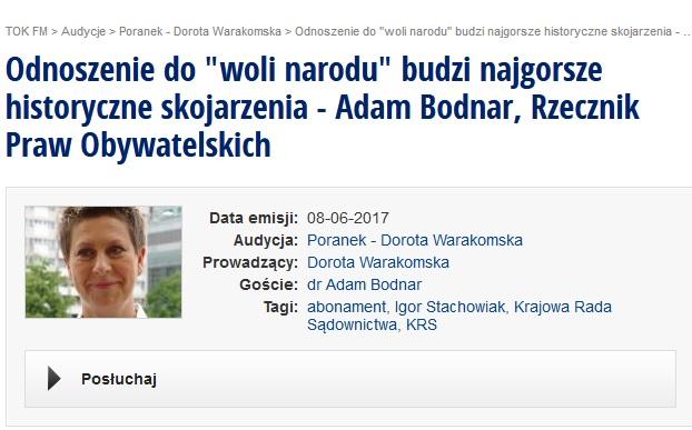 zdjęcie fragmentu strony interentowej TOK FM z audycją