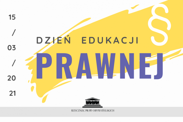 grafika z żółtymi elementami i napisem Dzień Edukacji Prawnej