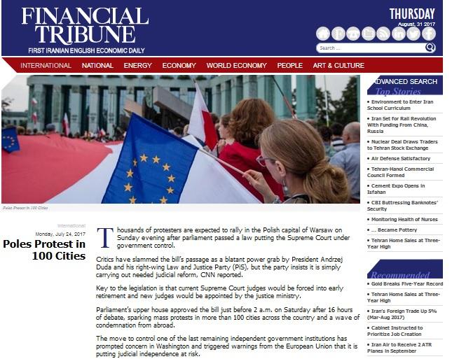 zdjęcie: fragment strony internetowej Financial Tribune