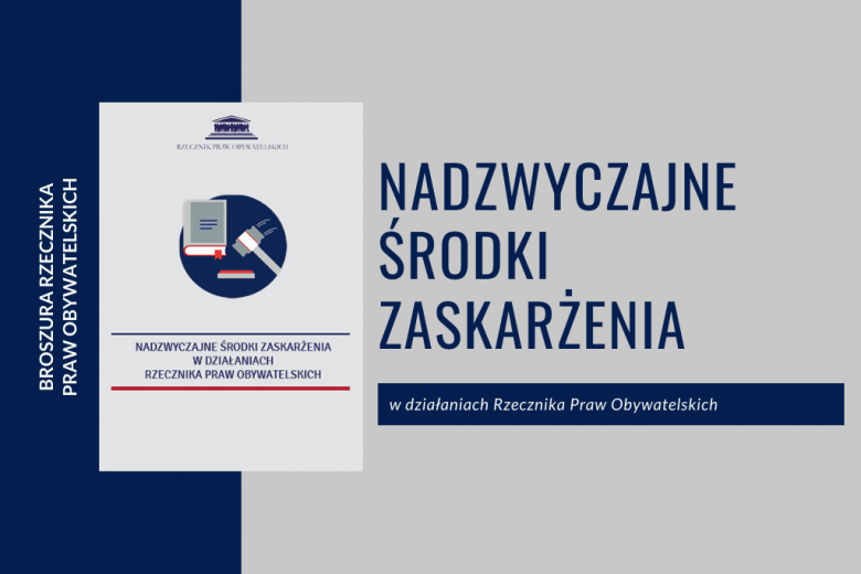 granatowo-szara plansza z okładką broszury o nadzwyczajnych środkach zaskarżenia