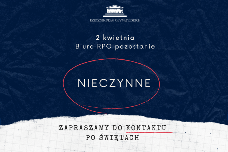 plansza z datą 2.04 i informacją, że BRPO będzie tego dnia nieczynne