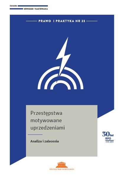 grafika: granatowa okładka z symbolem tęczy i pioruna