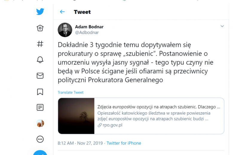 Screen wpisu na twitterze. Treść cytowana jest w tekście