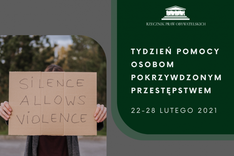 zielona plansza z kobietą trzymającą kartkę z napisem: obojętność rodzi przemoc