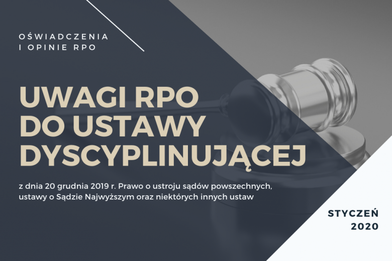 granatowa plansza z napisem "uwagi RPO do ustawy dyscyplinującej"