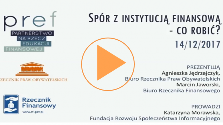 Mem ze stroną pierwszą webinarium i logami partnerów: RPO i RF. Znak "play"