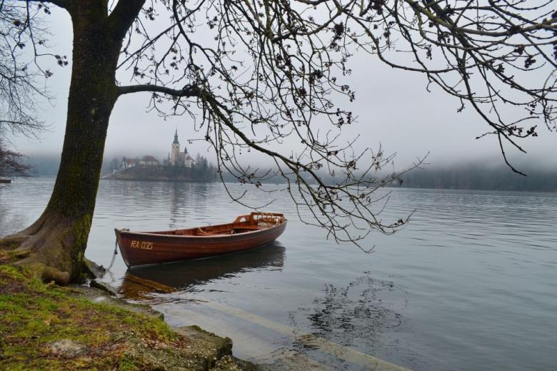 Łódź nad jeziorem przypięta do brzegu