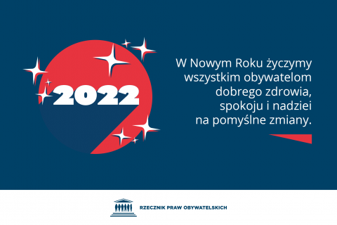 Grafika z tekstem: W Nowym Roku życzymy wszystkim obywatelom dobrego zdrowia, spokoju  i nadziei na pomyślne zmiany. Marcin Wiącek z Zespołem BRPO