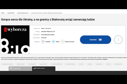 Zrzut ekranu ze strony radia Tok FM przedstawiający podcast z udziałem Hanny Machińskiej