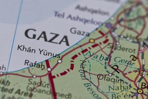 Mapa polityczna z widocznym napisem "Gaza"