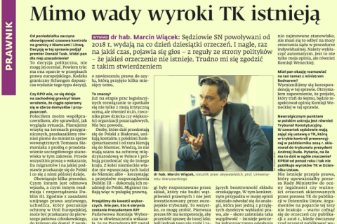 Fragment wywiadu RPO w Dzienniku Gazecie Prawnej - tekst ze zdjęciem Marcina Wiącka