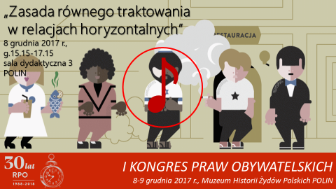 Mem z grafiką przedstawiającą sylwetki ludzi, symbol odtwarzania dźwieku