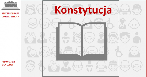 Grafika: otwarta księga z napisem Konstytucja