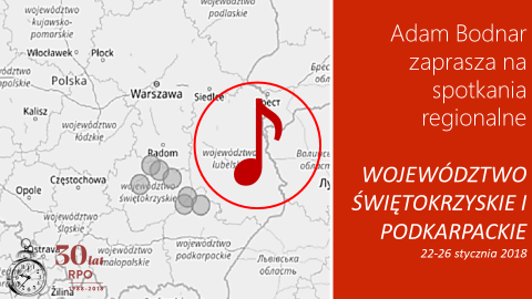 Mem  z mapą woj. świętokrzyskiego i znakiem odtwarzania dwięku