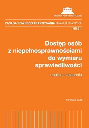 zdjęcie: pomarańczowa okładka z białym napisem: Dostęp osób z niepełnosprawnościami do wymiaru sprawiedliwości 