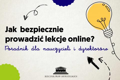 szara plansza z żółtą żarówką i napisem - jak prowadzić lekcje online