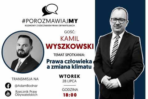 Plakat webinarium ze zdjęciem Adama Bodnara i gościa spotkania