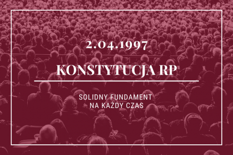 bordowe zdjęcie tłumu ludzi z datą 2 kwietnia 1997 roku i hasłem solidny fundament na każdy czas