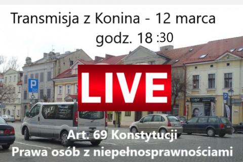 Zdjęcie z informacją o transmisji i czerwonym znakiem LIVE